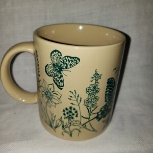Vintage Teal Green and Tan Monarch Butterfly Flower Coffee Mug
